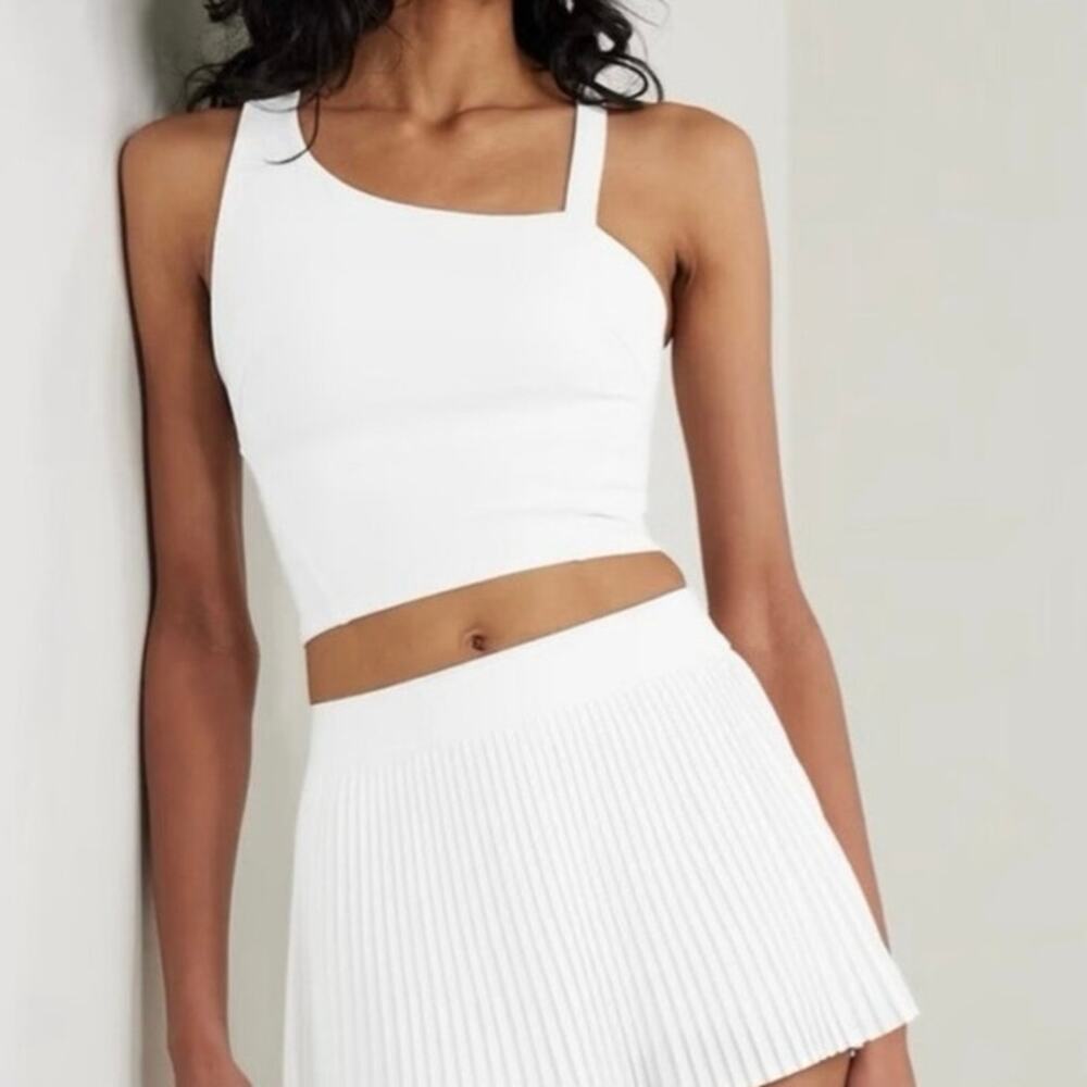 Lululemon White Everlux Asymmetrical Tennis Tank Crop Top Size 4